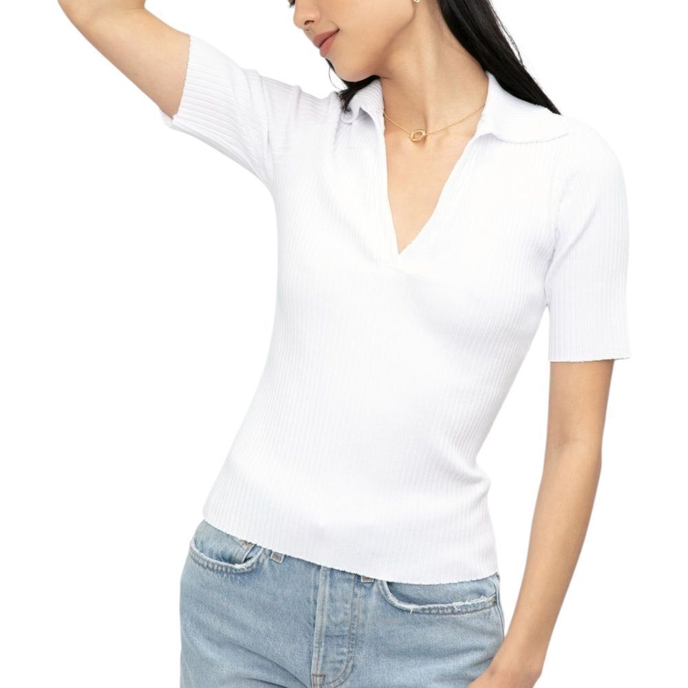 Cotton Citizen White Ibiza Ribbed Short Sleeve Polo Collared Top XS NWT